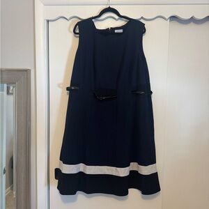 Calvin Klein Navy Dress with White Accents